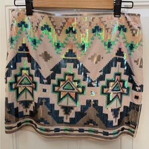 Express Beige Mini Skirt with Sequin Geometric Design